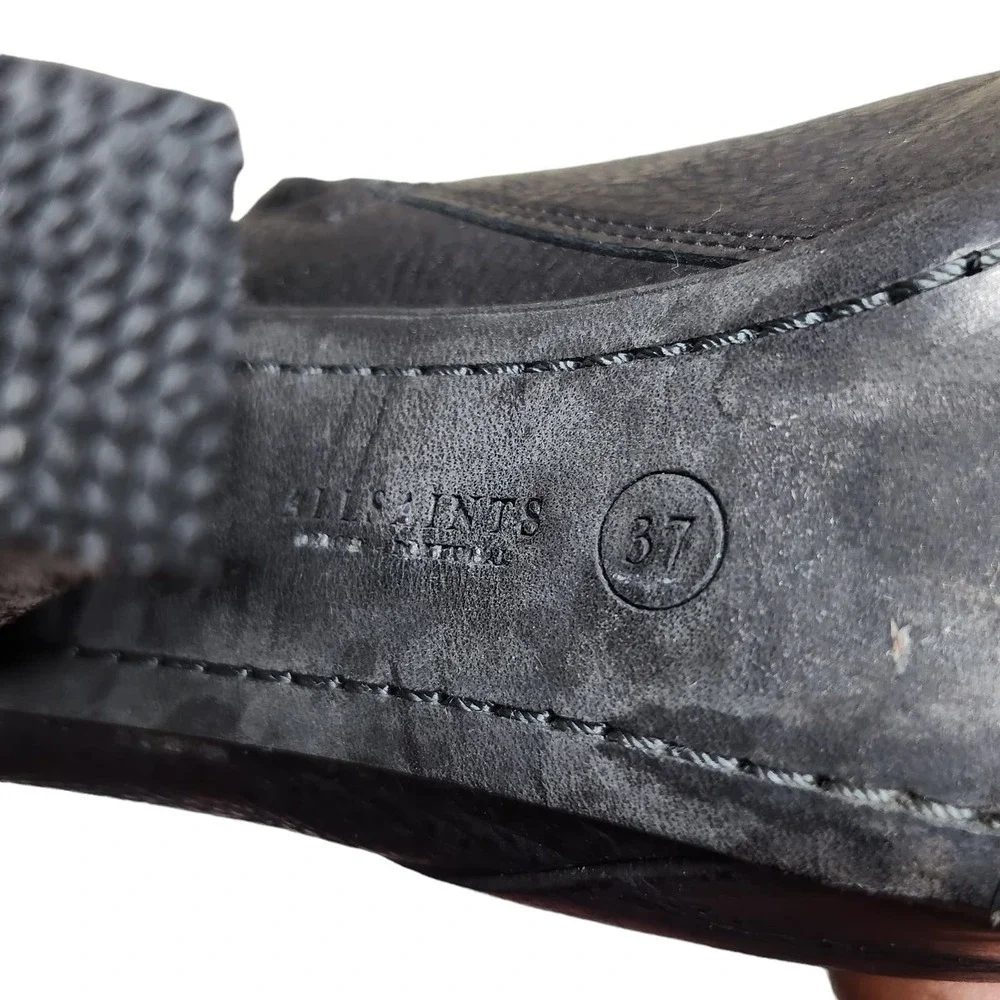 Allsaints women's black leather peep toe platform ankle booties 6.5M - Picture 8 of 10